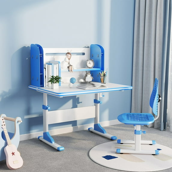 SÄKEE Kids Desk with Chair Set Height Adjustable Children School Desk with Update 31" Wide Desktop and Bookshelf