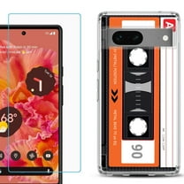 Slim-Fit Gel TPU Phone Case for Google Pixel 7, with Tempered Glass Screen Protector, by OneToughShield ® - Cassette Orange