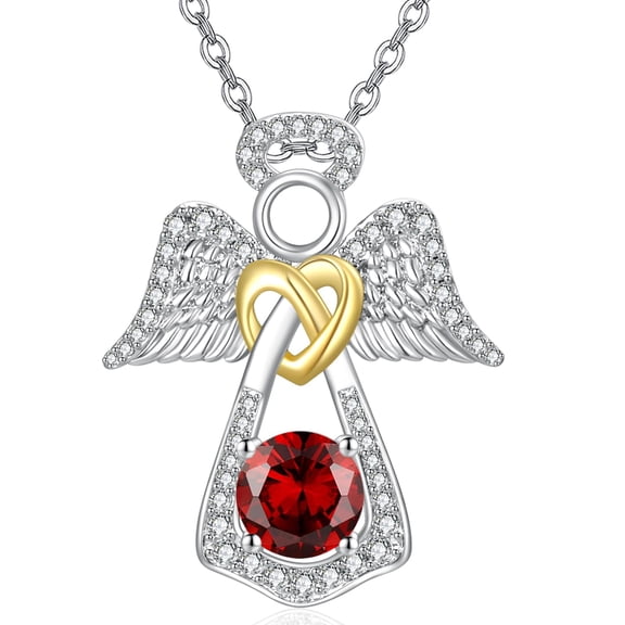 Angel Wings Necklace Guardian Angel Pendant January Birthstone Jewelry Birthday Valentine's Day Gifts for Women Mom Grandma Girlfriend Her