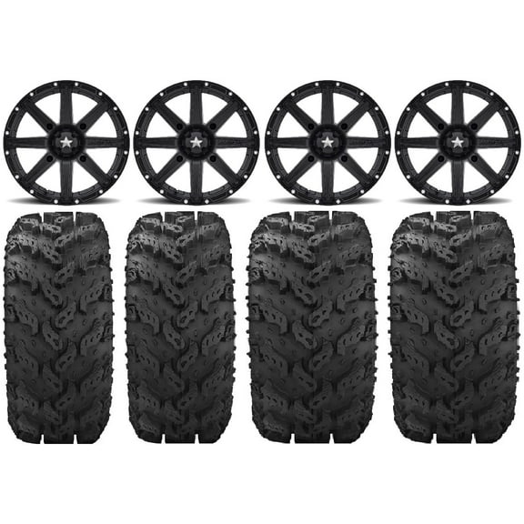 MSA Black Clutch 12" UTV Wheels 26" Reptile Tires Kawasaki Teryx Mule