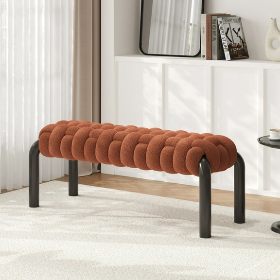 Christopher Knight Home 41" Teddy Braided Fabric Upholstered End of Bed Bench, Chic Seating with Metal Legs, Brown
