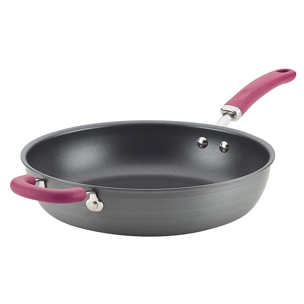 Rachael Ray Create Delicious 12.5" Hard-Anodized Aluminum Nonstick Deep Frying Pan, Burgundy Handle