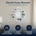 thumbnail image 6 of American Art Decor Picture Frame Collage Clock - 12 Photo Display Slots - Wall Mounted Modern Wall Decor - Wall Clock for Living Room, Bedroom, Kitchen, Office (White, Blue 20"x 20"), 6 of 9