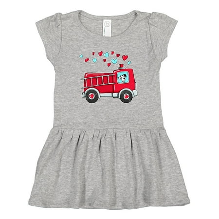 

Inktastic Valentine Fire Truck with Cute Dalmatian and Hearts Gift Toddler Girl Dress