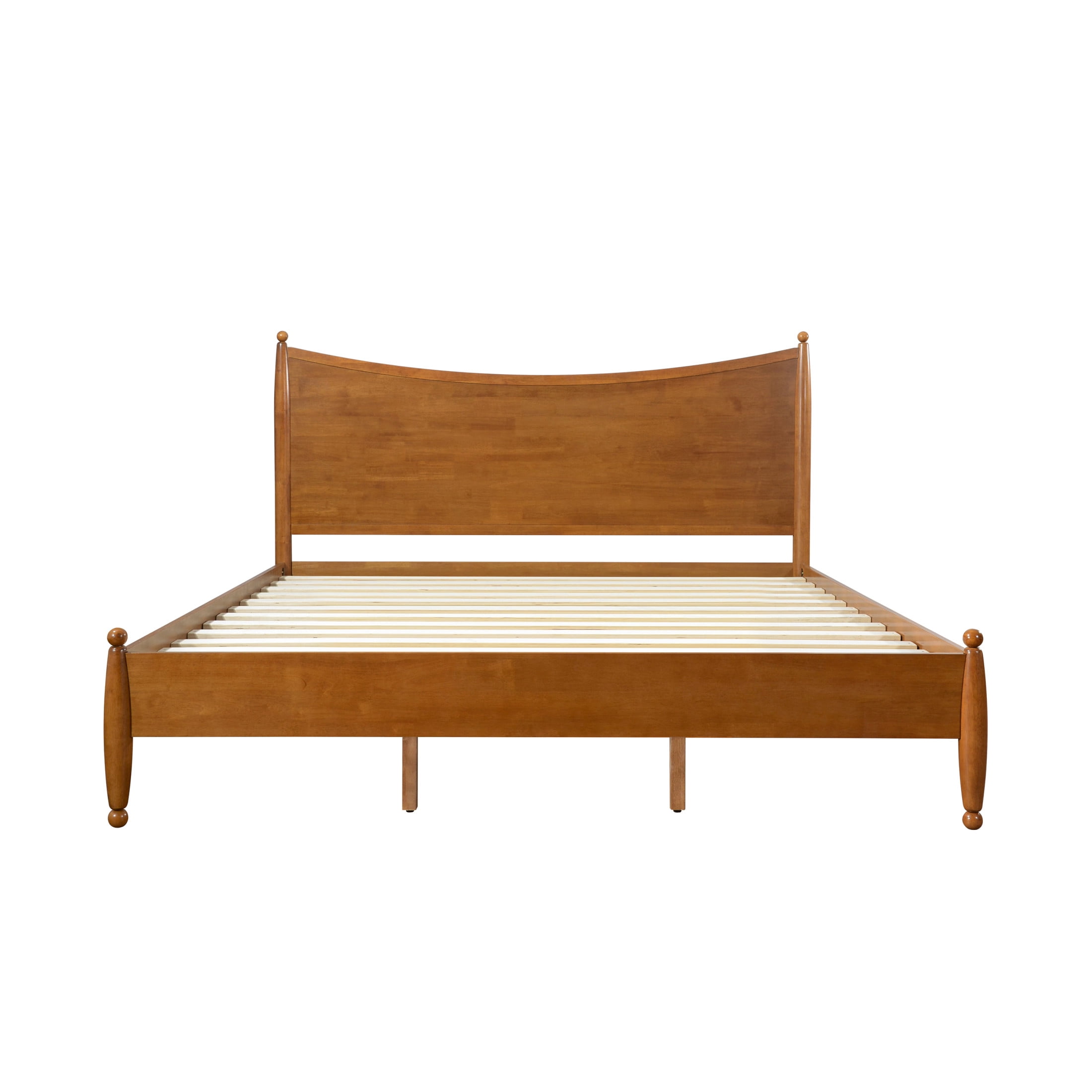 Christopher Knight Home King Platform Bed Frame with Curved Headboard, Solid Wood, Autumn Oak