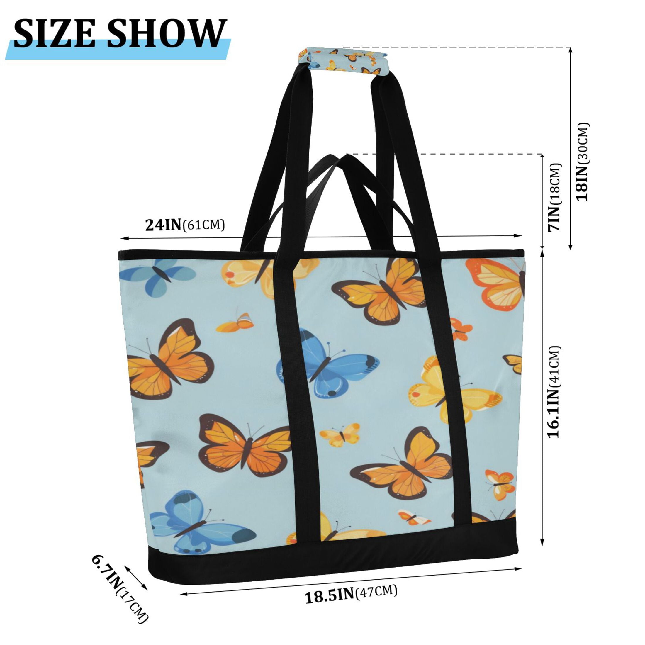 Large Hand-held Ice Pack Picnic Bag Insulation and Refrigeration Suitable for Shopping Picnics and Camping Orange Butterfly