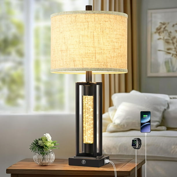Lámpara de mesa Lamp TOBUSA Farmhouse de 66 cm con 2 puertos USB