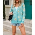 thumbnail image 3 of Chaqueta De Punto Estampada Cuello En V Hombro Caído Mangas Largas Patrón De Margaritas Elegante Cómodo Suéter Suelto Para Mujer Verde S, 3 of 8