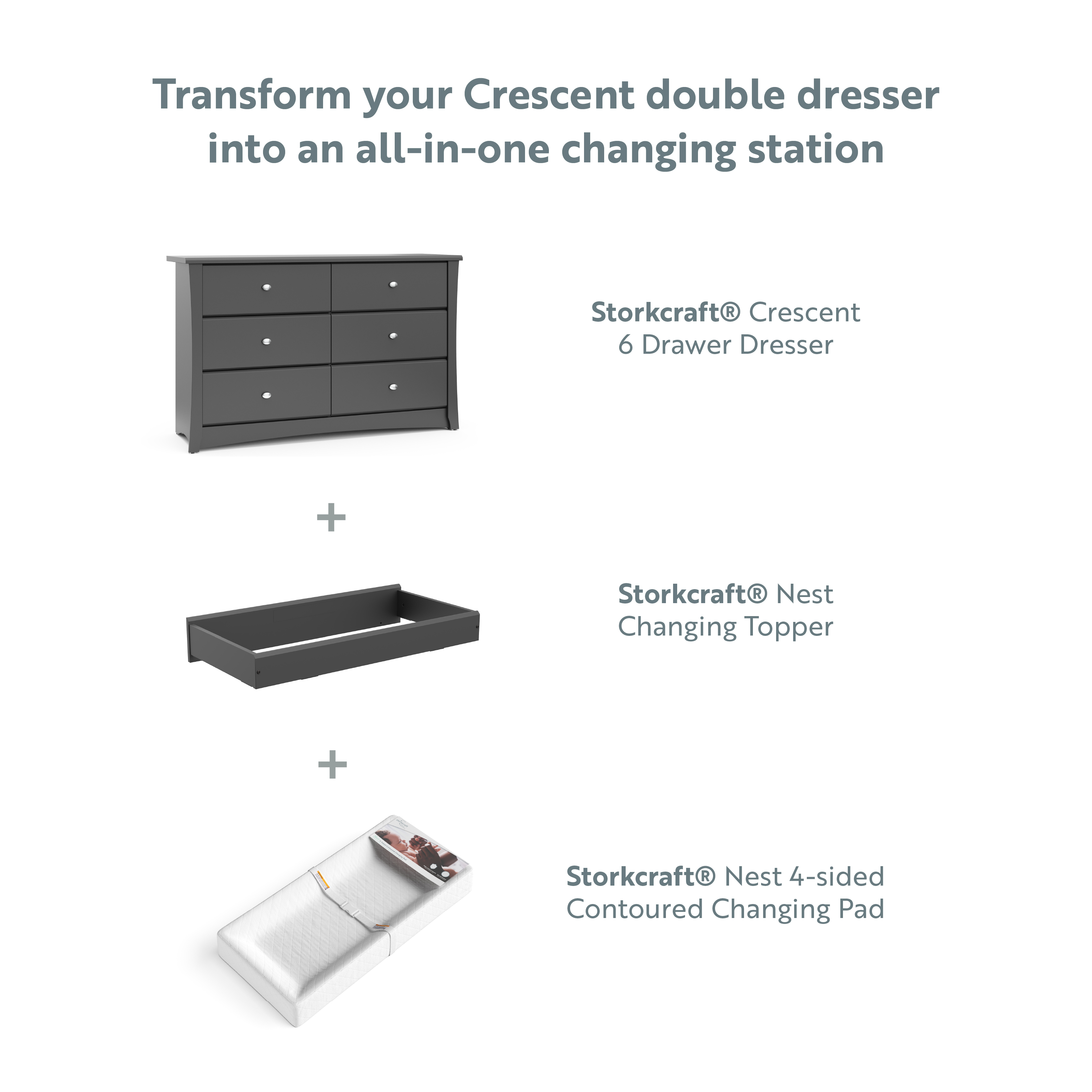 Storkcraft Crescent 6 Drawer Modern Horizontal Dresser Gray Finish - image 4 of 10