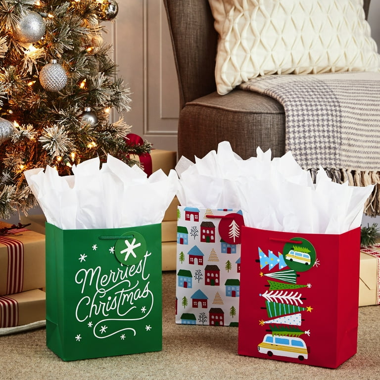Hallmark 9 Medium Christmas Gift Bag Bundle (Pack of 6; Little Houses and  Trees, Merriest Christmas, Vintage Van with Christmas Trees) 