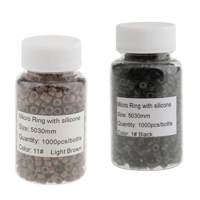 Microanillos Forrados de Silicona Shamjiam para Pelucas y Extensiones de Cabello Claro y Negro 1000 Piezas