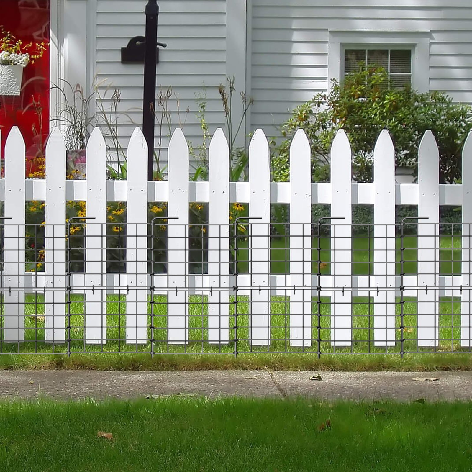 16 Pack Decorative Garden Fence, 24 Inch Tall Metal Picket Fence Panels, Wire Border Folding Fences Flower Bed Fencing Barrier, Decorative Animal Barrier for Dogs, Black