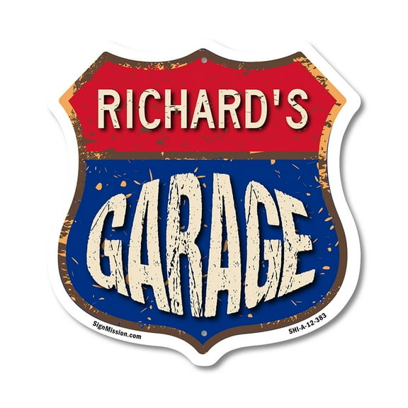 Richard's Garage 12 inch X 12 inch Shield-Shaped Rust-Free Aluminum Metal Sign Weather Resistant, UV Protected To last, Gift for Dads and Uncles Classic Americana Crafted in the USA