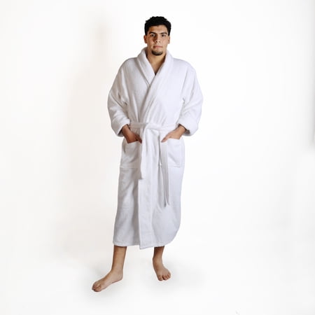 Men s Plush and Absorbent Turkish Cotton Bathrobe by Blue Nile Mills - Large/Extra Large White