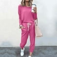 thumbnail image 2 of BXINGOHAI 2 Piece Sets for Women Casual Drawstring Outfits Long Sleeve Crewneck Shirts With Elastic Waistband Pants 2024 Athletic Running Set Sale Hot Pink,S, 2 of 5