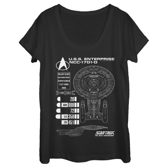 Women's Star Trek: The Next Generation Enterprise Galaxy Class NCC-1701-D Schematics Scoop Neck Black 2X Large