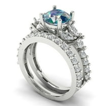 Clara Pucci 14K White Gold 2.94 Synthetic Blue Moissanite Engraveable Engagement Ring   Wedding Band Set