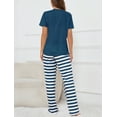 thumbnail image 6 of Loritta Lounge Set Womens 2 Piece Outfits Short Sleeve Round Neck Pajamas Striped Sleepwear Pants for Women S-2XL, 6 of 6