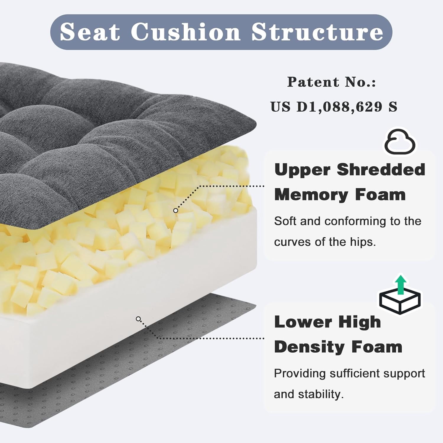 Extra Large Memory Foam Recliner Cushions for Elderly, 20x20x5 Inch Thick Dual-Layer Patent Design Non-Slip Recliner Seat Cushion for Couch for Easy to Stand Up & Reduce Hip & Lumbar Pain, Grey