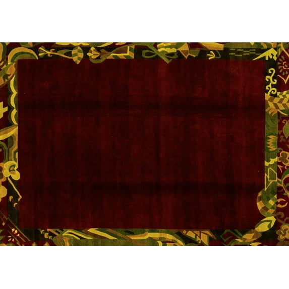 Ahgly Company Machine Washable Indoor Rectangle Abstract Yellow Modern Area Rugs, 6' x 9'