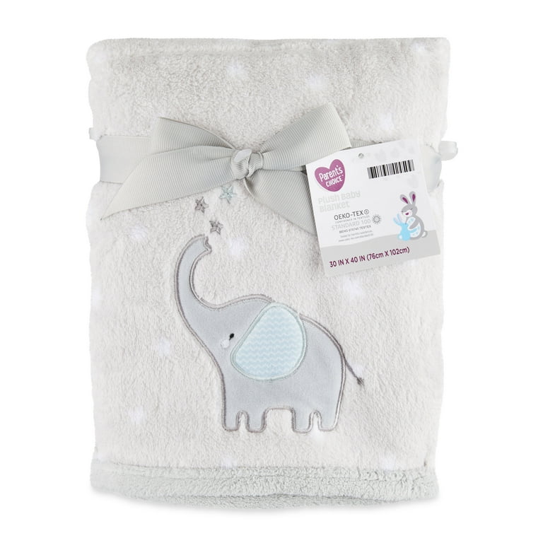 Parents Choice Appliqued Elephant Soft Baby Blanket Gray and White Unisex Infant Walmart