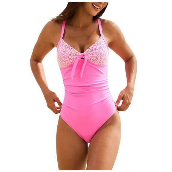 Linfrsh Women's Tummy Control Swimsuits Sexy One Piece Bathing Suits Modest V Neck Swimwear Pink,2XL