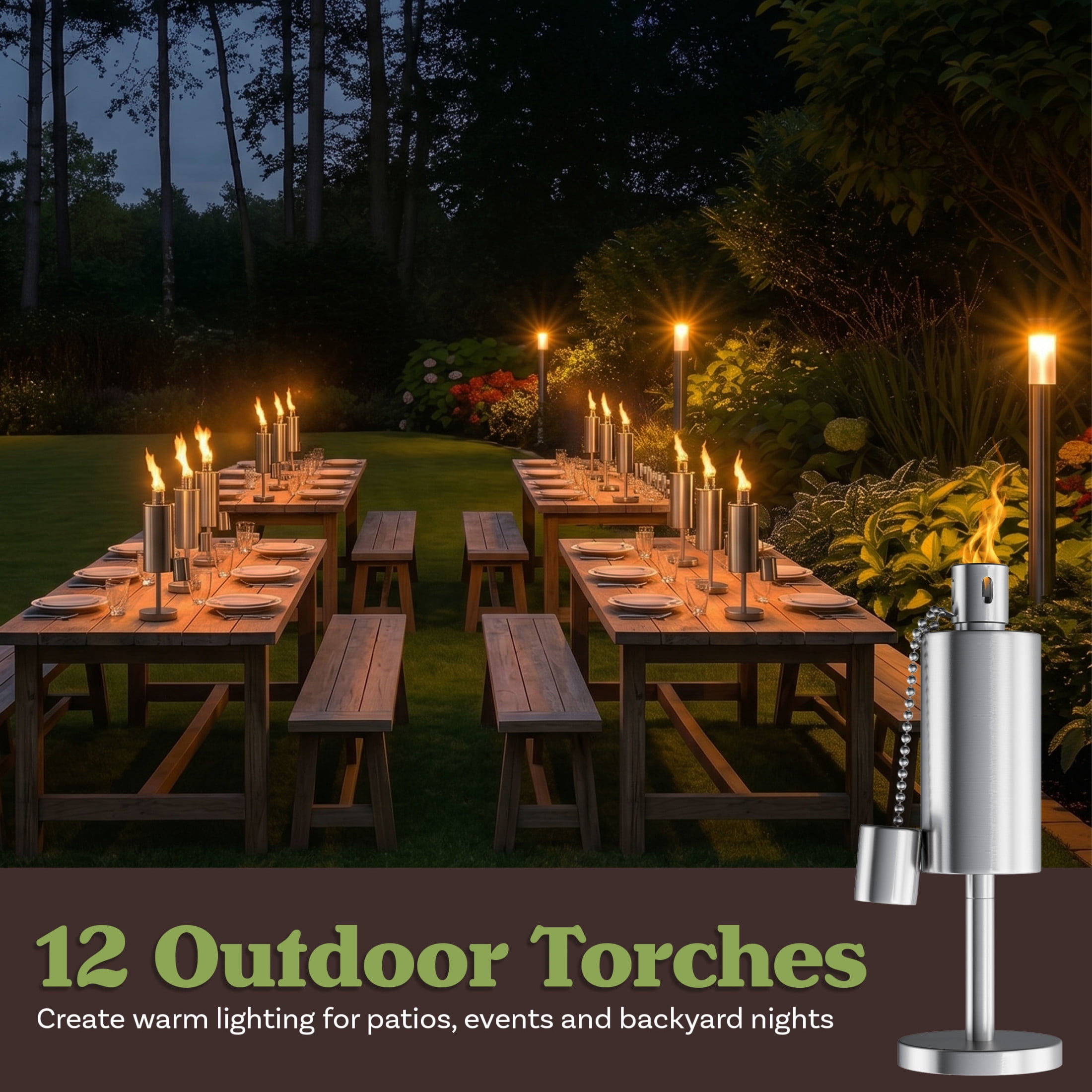 Pure Garden 10.5in Stainless Steel Refillable Citronella Torch Canister 12-Pack