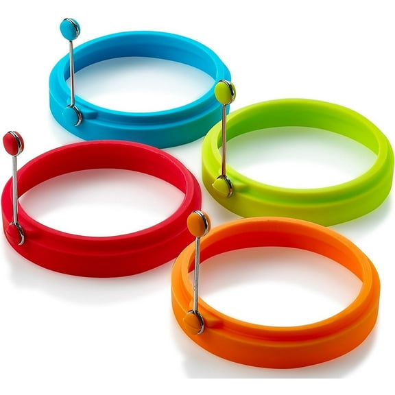 Silicone Fried Egg Mold Rings - Pancake Mold Pack of 4 - One of Each Color - for Breakfast, Lunch, Dinner - Great Cooking Accessory and Gift Idea