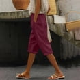 thumbnail image 2 of Wutalume Women's Fashion Casual Loose Solid Color Capri Pants with Front and Back Pockets Summer Beach Vacation,Wine S, 2 of 6