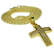 BLING CARTEL 14k Gold Plated Curved Cross Rope Chain Micro Pave Bling Hip Hop Pendant Necklace 24" Inch