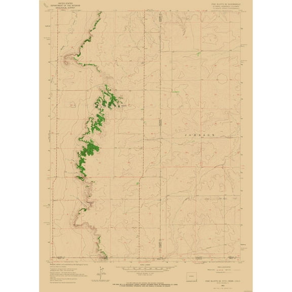 Topographical Map - Pine Bluffs Wyoming Quad - USGS 1963 - 23 x 31.45 - Vintage Wall Art