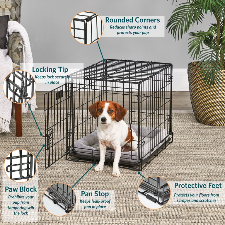 MidWest Homes for Pets Large Dog Crate | MidWest Life Stages Folding Metal  Dog Crate | Divider Panel, Floor Protecting Feet, Leak-Proof Dog Pan | 42L
