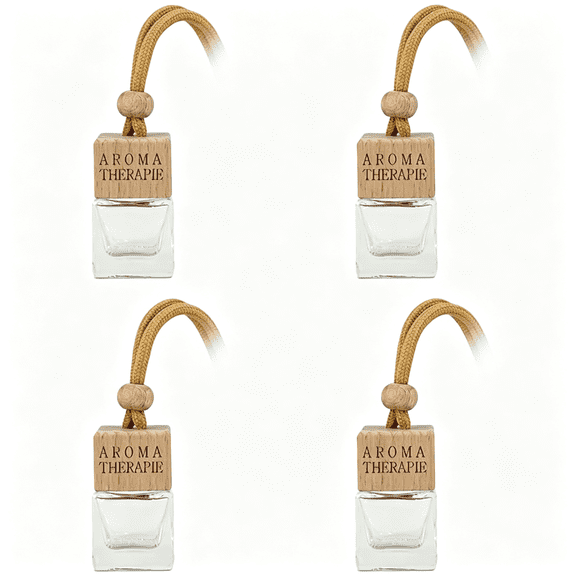 RAGUPEL 4-Pack Refillable Car Air Freshener Hanging Diffuser Empty Glass Bottle with Wooden Cap&Reed Sticks Essential Oil Aromatherapy Pendant Drift Car Fresheners for Women Men-Car Accessories