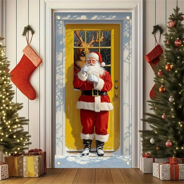Cortina de Puerta Navideña con Decoración Navideña, Fondo con Escena Navideña