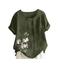 thumbnail image 2 of Blouses pour Femmes, Haut Décontracté en Lin Imprimé à Manches Courtes avec Boutons, 2 of 4