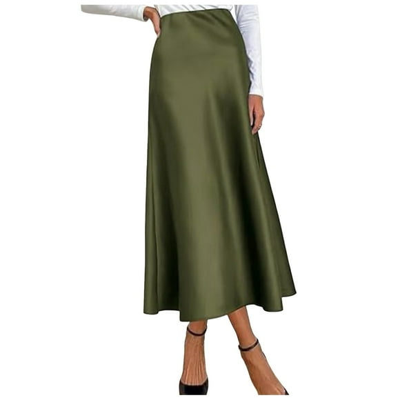 Kcodviy Womens Elegant High Waist Tennis Skirts for Women Skirt Solid Satin Dress Faux Leather Skirts for Women Elegant Elastic Waist Skirt
