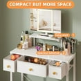 thumbnail image 3 of Small Makeup Vanity Desk with 3 Fabric Drawers, Vanity Table ; W with Mirror and Lights and Height-Adjustable Stand, Vanity for Girls Gifts, Bedroom and Small Spaces, White, 3 of 9