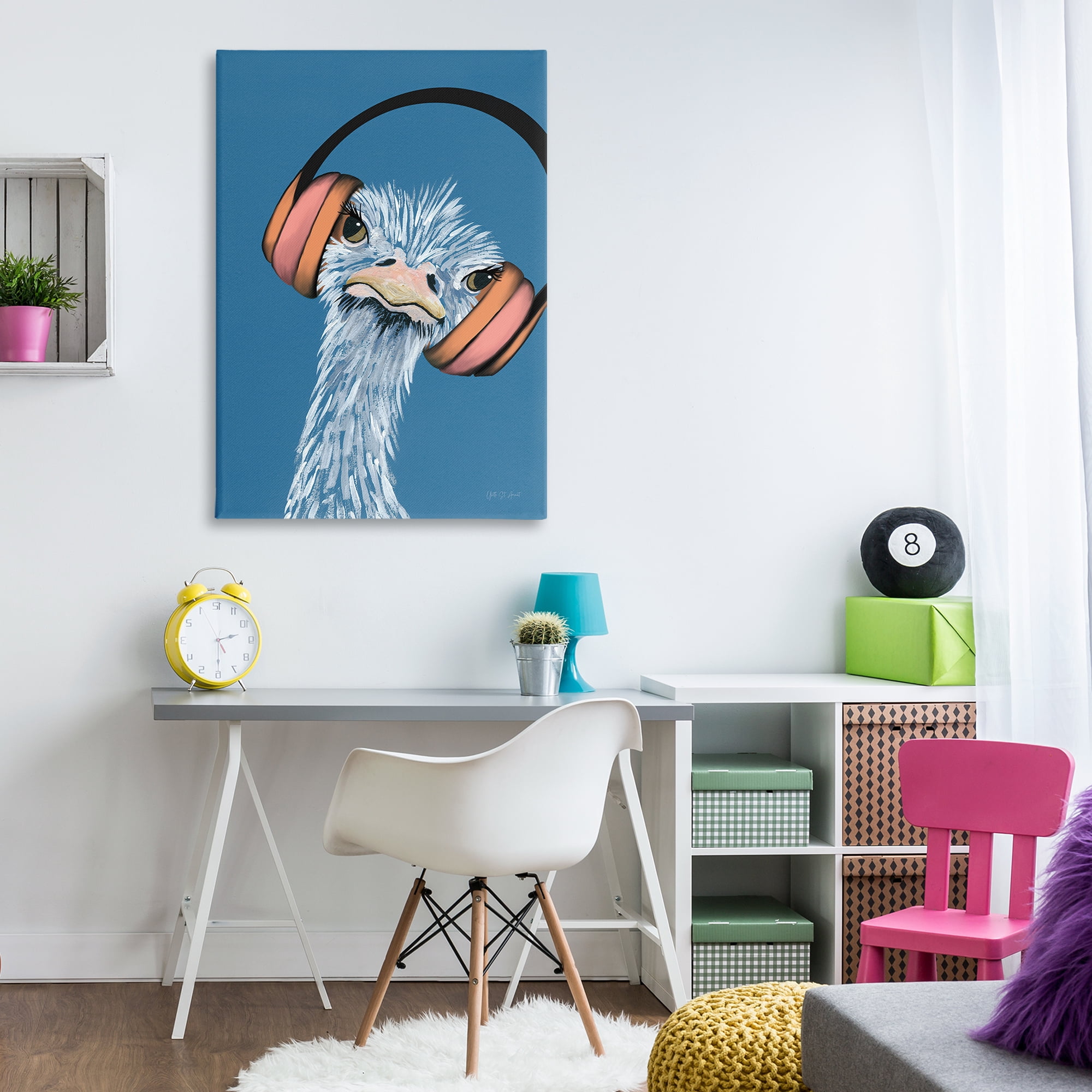 Stupell Industries Ostrich with Headphones Animals & Insects Painting Gallery Wrapped Canvas Art Print Wall Art, 30 x 45
