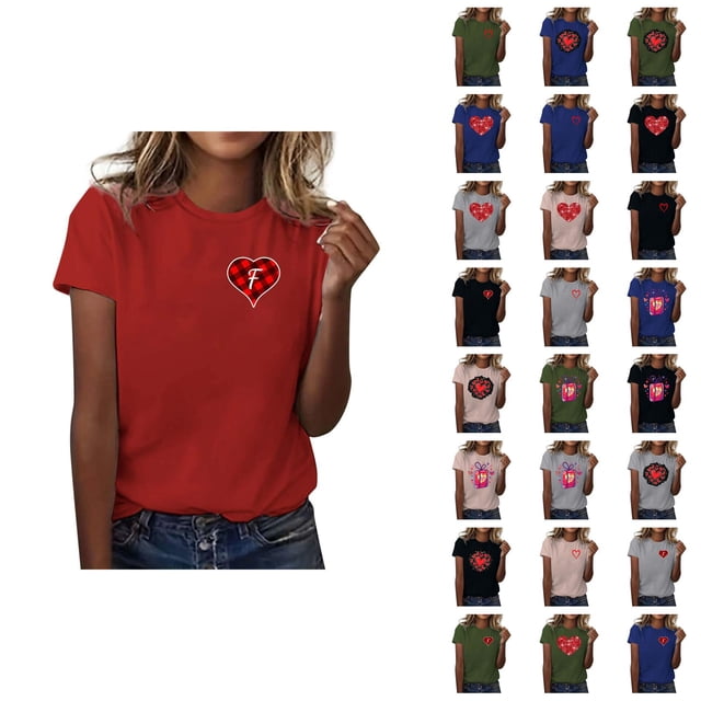T-shirts de la Saint-Valentin pour Femmes 2026 Mode Manches Courtes Col Rond Cœur Graphique
