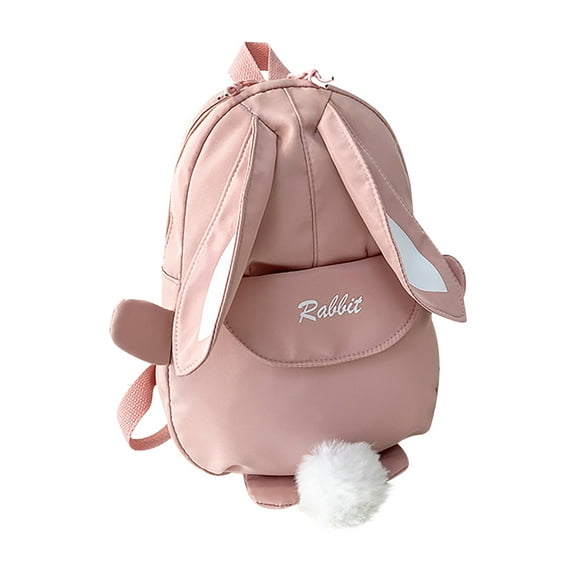 Xfvqtps Backpack Rabbit Shape Plush Tail Cute Lightweight Portable Personalized Cloth Bookbag Pink