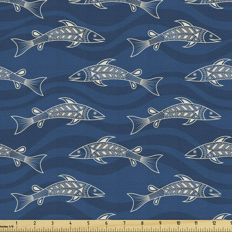 Animals Fabric by the Yard Upholstery, Ocean Theme Nautical Patterns with  Fish Silhouettes Ethnic Repetition, Decorative Fabric for DIY and Home  Accents, Dark Blue and Eggshell by Ambesonne 