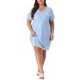 thumbnail image 2 of Agnes Orinda Women's Plus Size Nightgowns Polka Dots V Neck Short Sleeve Midi Sleepshirt 3X Light Blue, 2 of 6