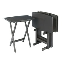 FurniFact 5-PC Folding TV Tray Table Set, Black Tables, Solid Wood Storage Rack