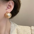 thumbnail image 5 of JennyShop New Large Round Pearl Earrings French High-End Feeling Light Luxury Earrings Fashion Single Item Women's Wedding Jewelry Gifts, 5 of 7