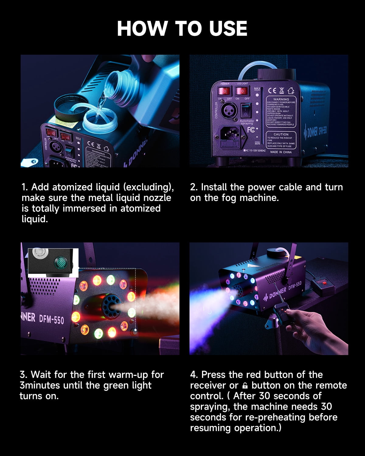 Donner Halloween Fog Machines 600W,  3000 CFM, 13 Colors, 12 RGB LED Lights, Smoke Machine for Party Wedding