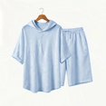 thumbnail image 6 of StSilkitty 2 Piece Outfits for Mens Solid Color Short Sleeve Hoodies and Shorts Set Running Workout Tracksuits, 6 of 7