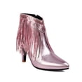 thumbnail image 3 of Women Boots Ankle High Fringe Short Boot Stiletto Pointed Toe Booties with Side Zipper (Pink 37), 3 of 5