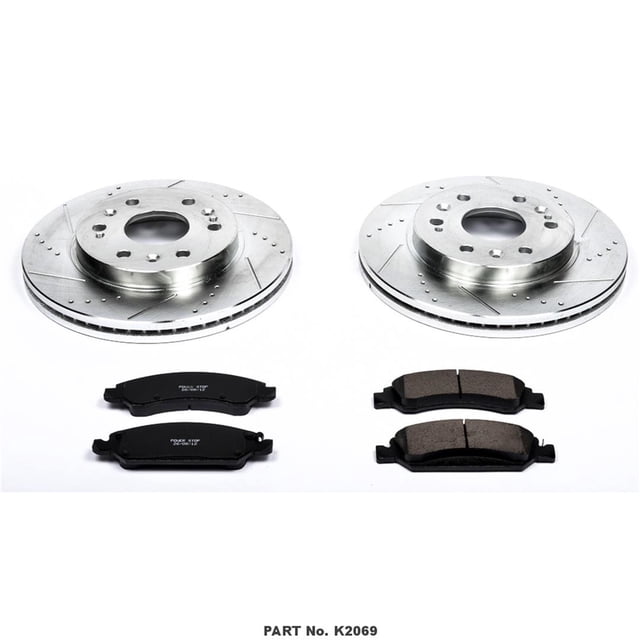 Power Stop Brake Kit K2069 1-Click Brake Kit; Carbon Fiber Ceramic Brake Pads; 12.99 Inch Silver Zinc Plated Cross-Drilled And Slotted Rotor; With Rotor/Brake Pad/Hardware