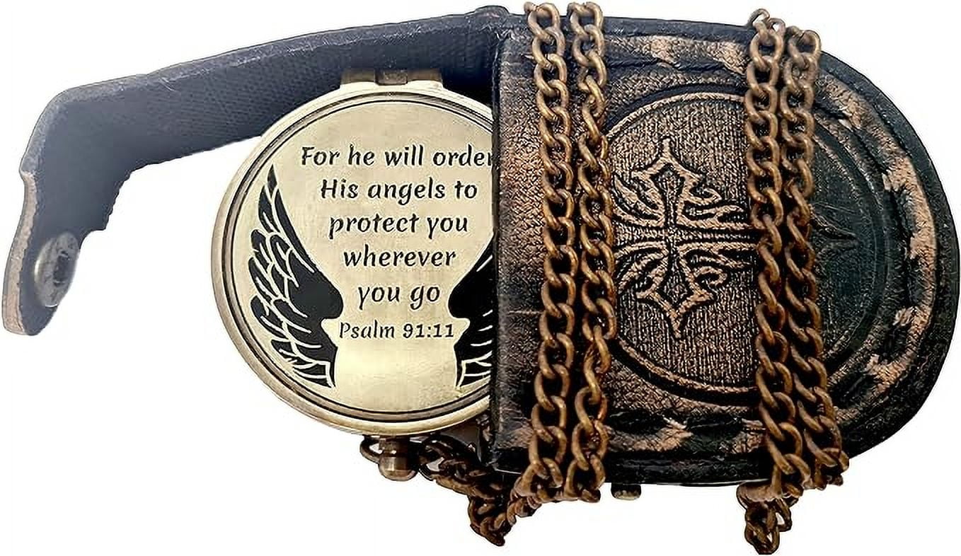Maritime Treasures Instruments Brass Compass Engraved Gift for Son, Grandson, Daughter, Baptism, Confirmation Communion Godson Church Graduation Day Psalm91:11