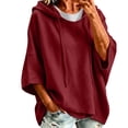 thumbnail image 3 of QIUOMBBP Wine Women's Solid Color Hoodies 3/4 Batwing Sleeve Oversized Drawstring Pullover Tops Loose Casual Hooded Sweatshirts M, 3 of 8